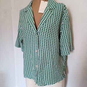 A New Day Green and White Patterned Blouse